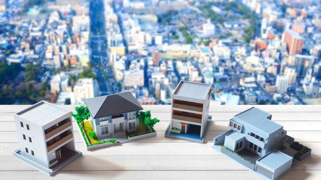 家の模型と街並み